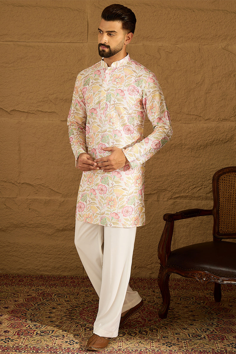 White Viscose Rayon Floral Embroidered Straight Kurta  | SHOBITAM