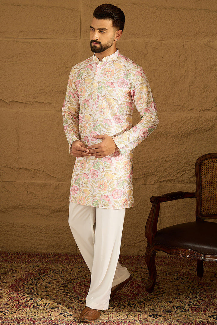 White Viscose Rayon Floral Embroidered Straight Kurta  | SHOBITAM