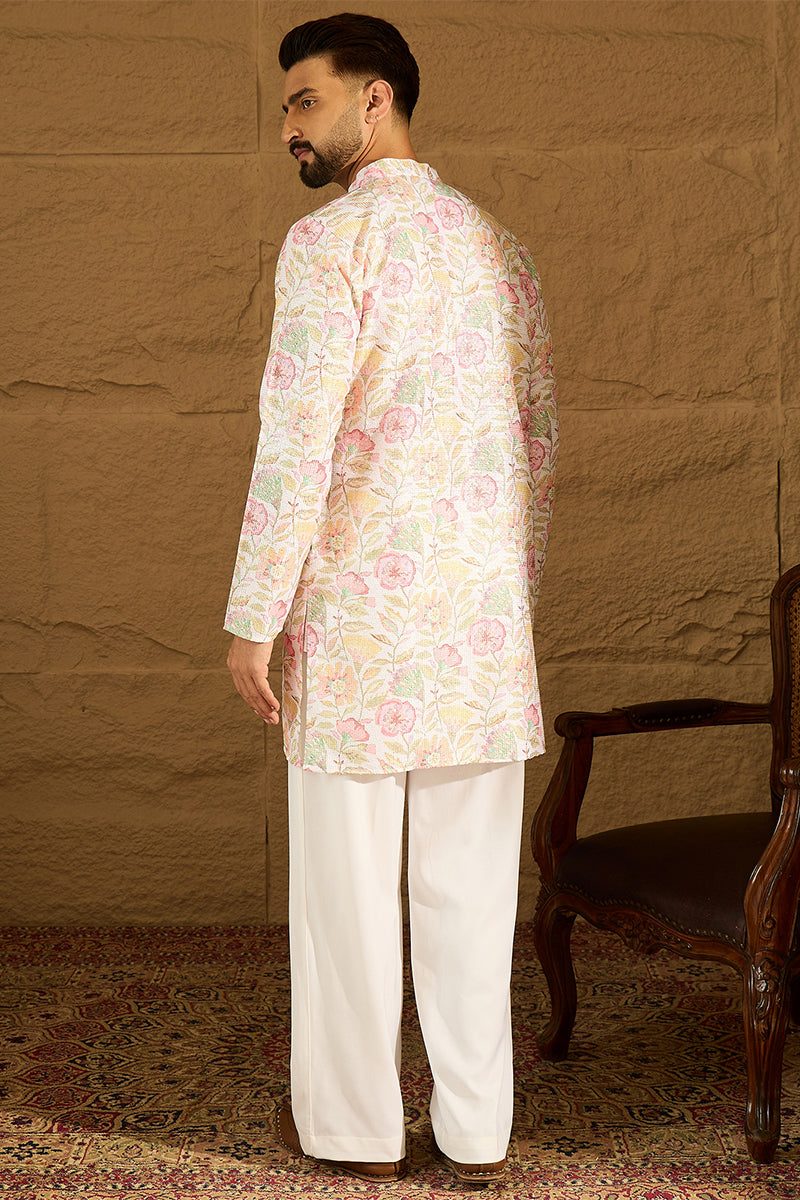 White Viscose Rayon Floral Embroidered Straight Kurta  | SHOBITAM