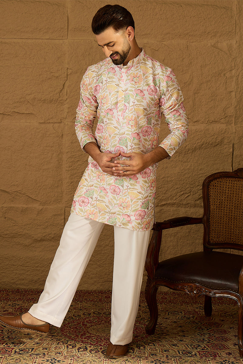 White Viscose Rayon Floral Embroidered Straight Kurta  | SHOBITAM