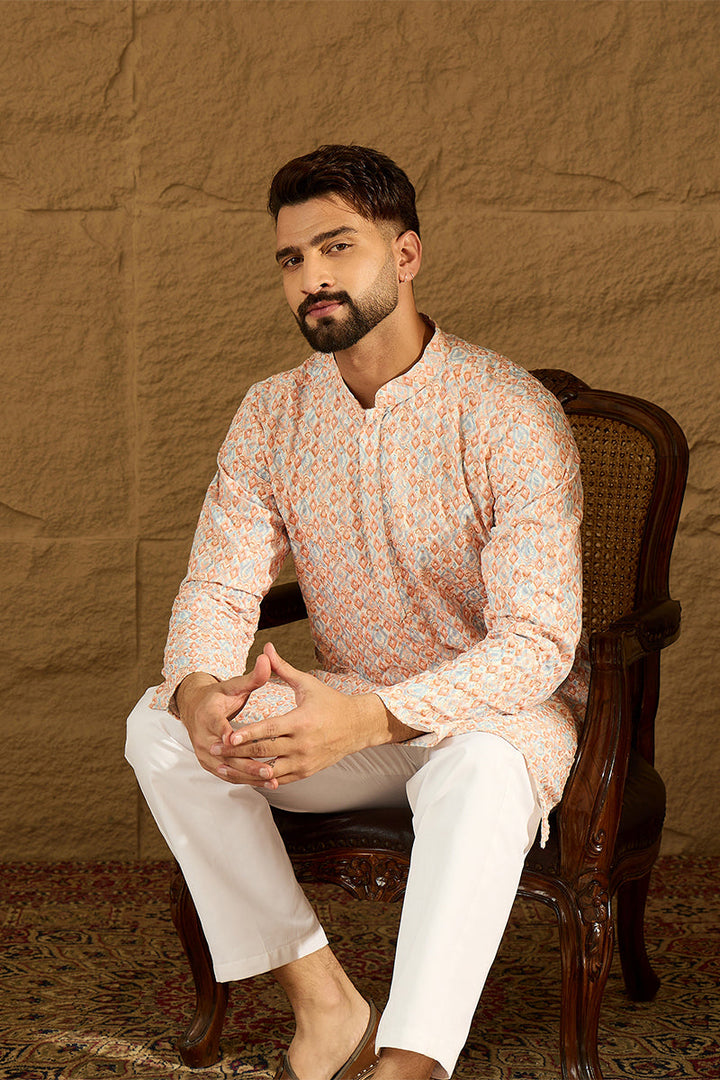 Orange Viscose Rayon Geometric Printed Straight Kurta  | SHOBITAM