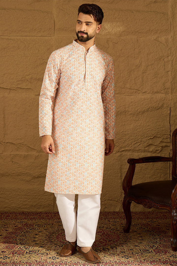 Orange Viscose Rayon Geometric Printed Straight Kurta  | SHOBITAM