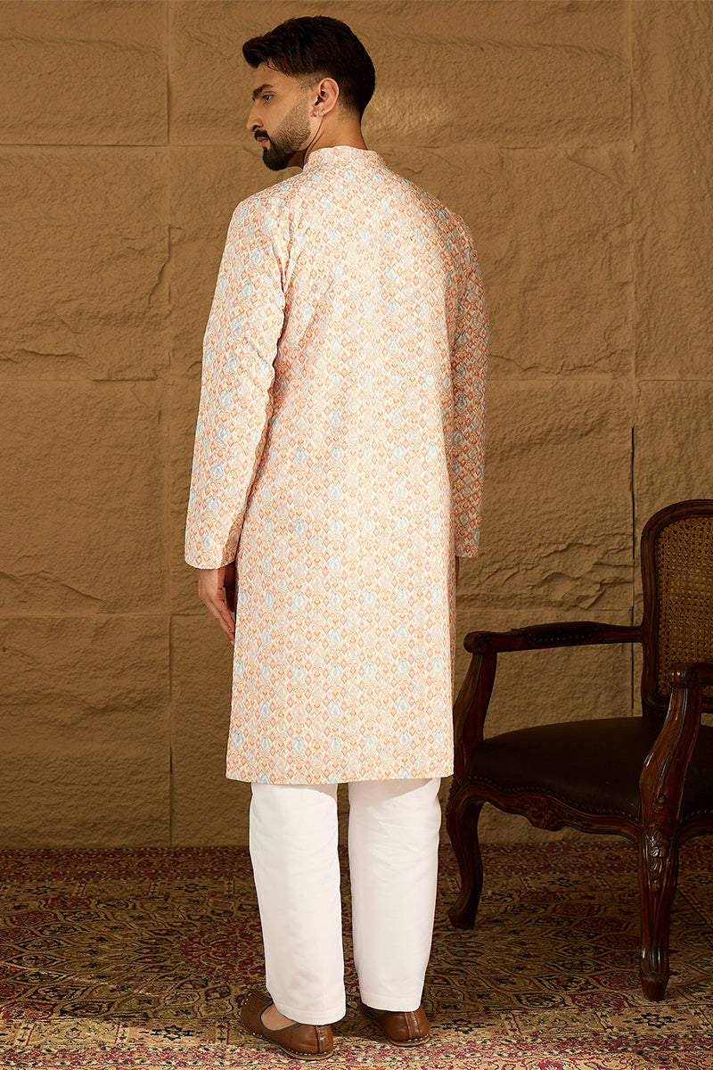 Orange Viscose Rayon Geometric Printed Straight Kurta  | SHOBITAM