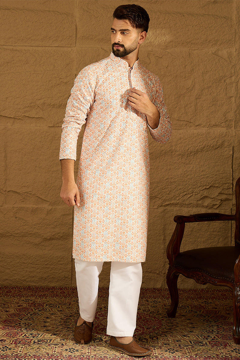 Orange Viscose Rayon Geometric Printed Straight Kurta  | SHOBITAM
