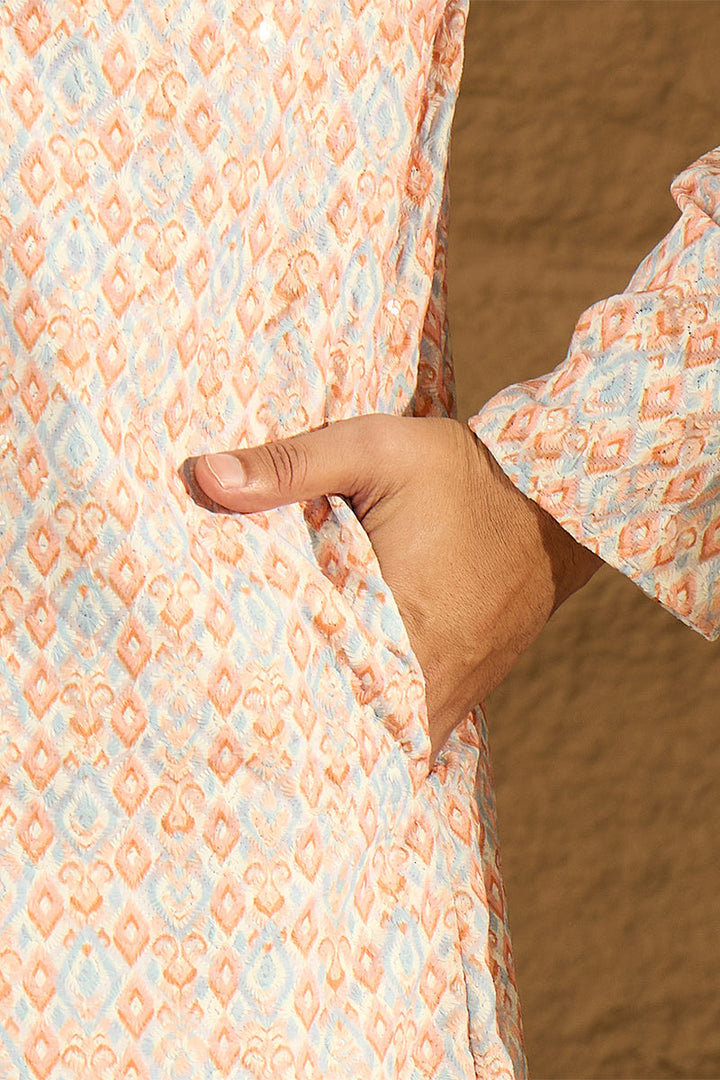 Orange Viscose Rayon Geometric Printed Straight Kurta  | SHOBITAM