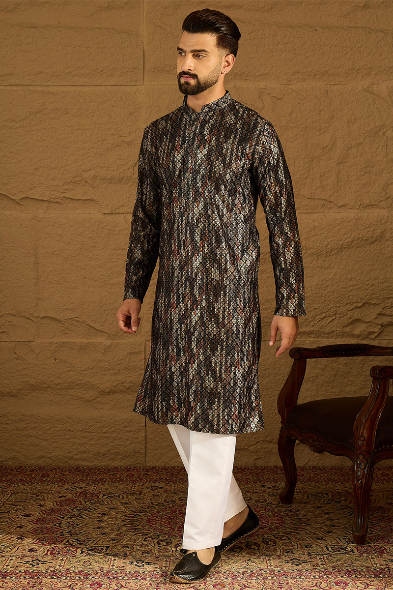Black Viscose Rayon Striped Printed Straight Kurta  | SHOBITAM
