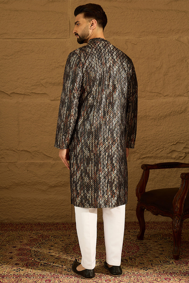 Black Viscose Rayon Striped Printed Straight Kurta  | SHOBITAM