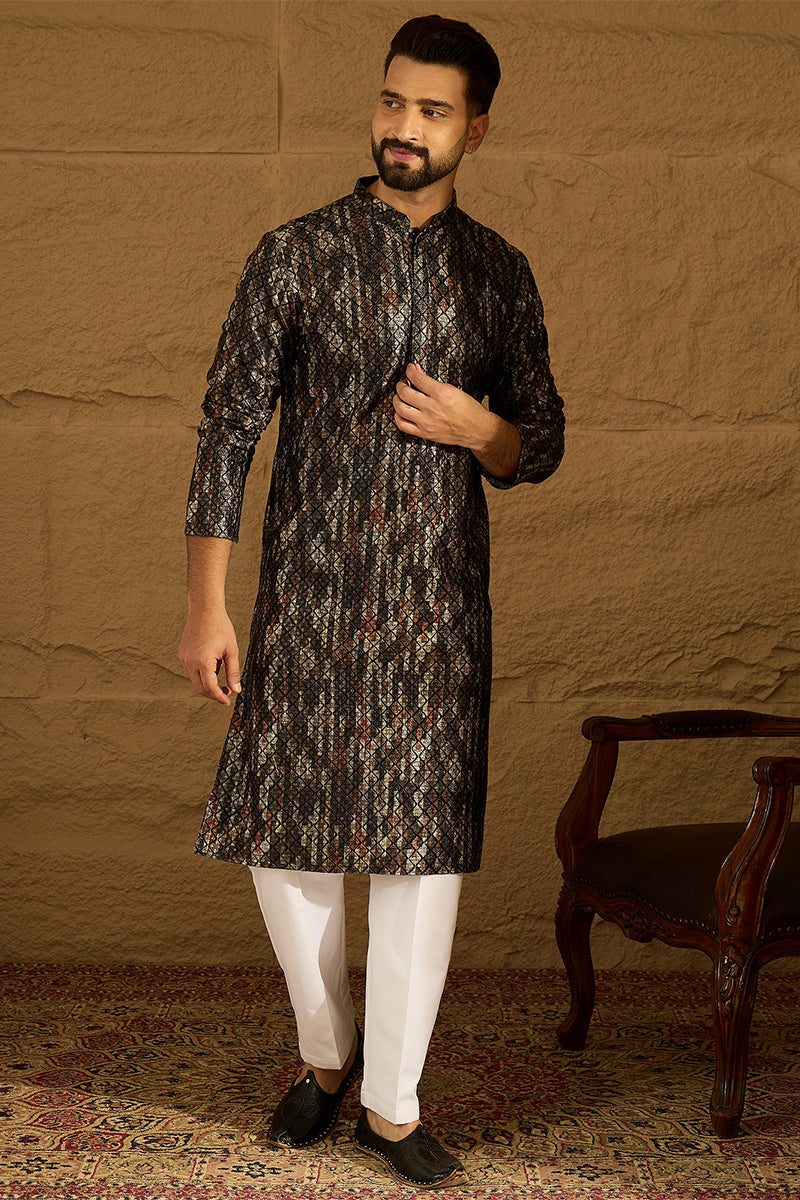 Black Viscose Rayon Striped Printed Straight Kurta  | SHOBITAM