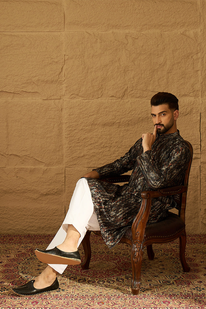 Black Viscose Rayon Striped Printed Straight Kurta  | SHOBITAM