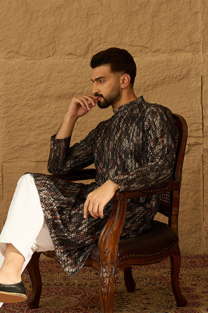 Black Viscose Rayon Striped Printed Straight Kurta  | SHOBITAM