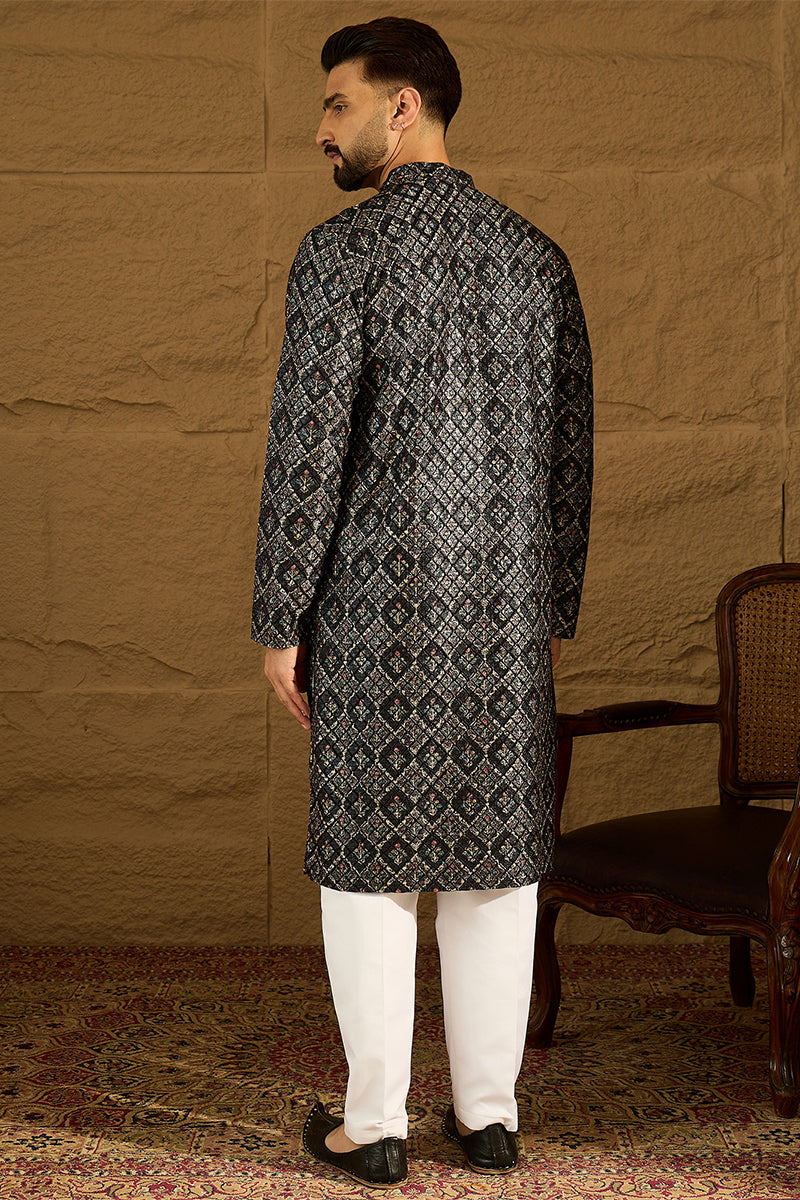 Black Viscose Rayon Geometric Printed Straight Kurta  | SHOBITAM