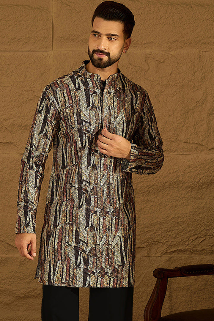 Black Viscose Rayon Abstract Printed Straight Kurta  | SHOBITAM