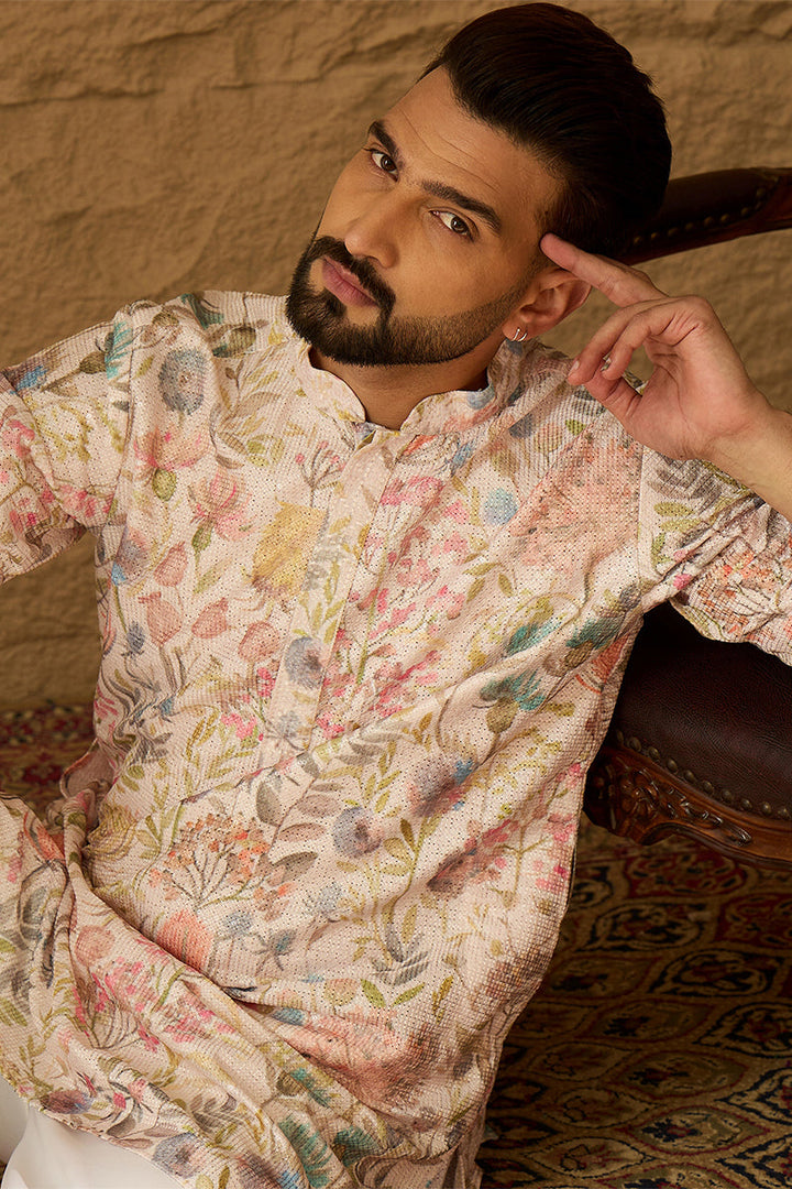 Off White Viscose Rayon Floral Printed Straight Kurta  | SHOBITAM