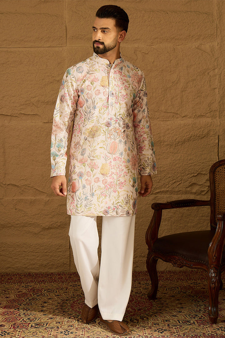 Off White Viscose Rayon Floral Printed Straight Kurta  | SHOBITAM