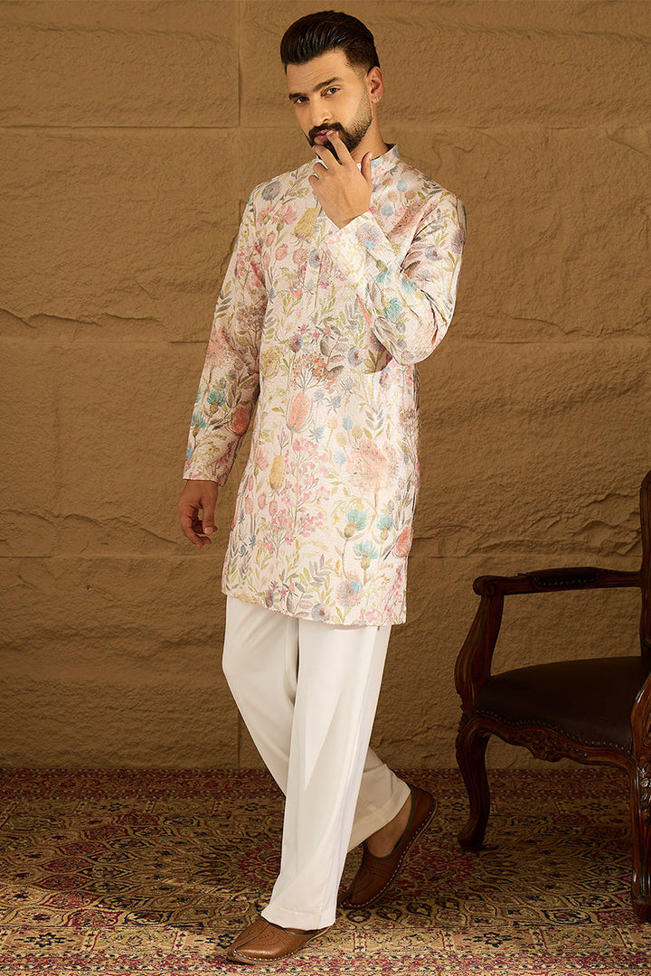 Off White Viscose Rayon Floral Printed Straight Kurta  | SHOBITAM