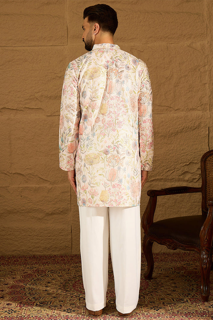 Off White Viscose Rayon Floral Printed Straight Kurta  | SHOBITAM