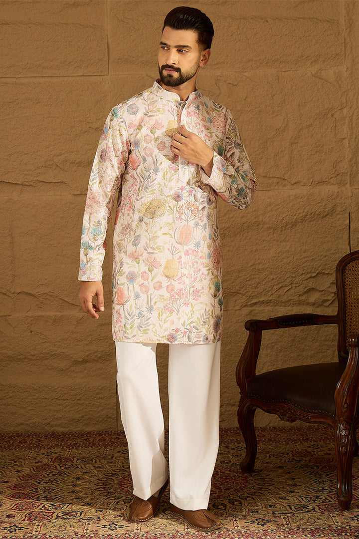 Off White Viscose Rayon Floral Printed Straight Kurta  | SHOBITAM