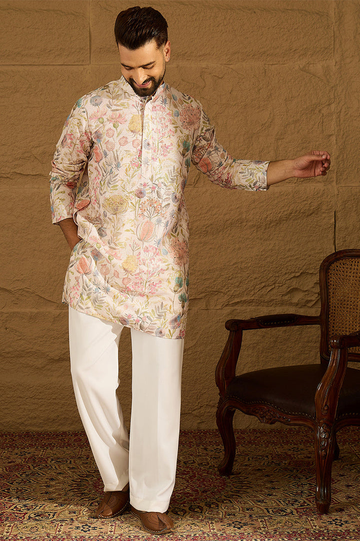 Off White Viscose Rayon Floral Printed Straight Kurta  | SHOBITAM