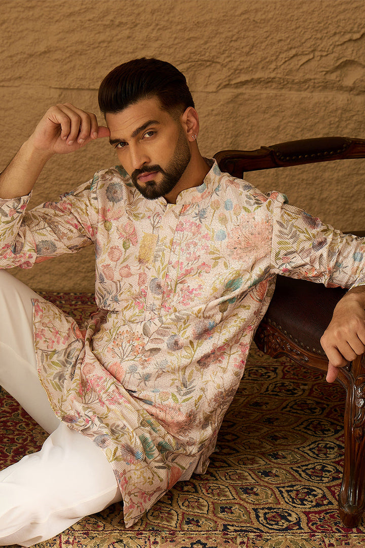 Off White Viscose Rayon Floral Printed Straight Kurta  | SHOBITAM
