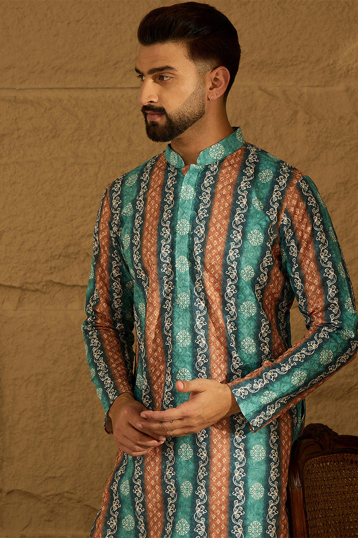 Blue Viscose Rayon Ethnic Motifs Printed Straight Kurta with Trouser | SHOBITAM