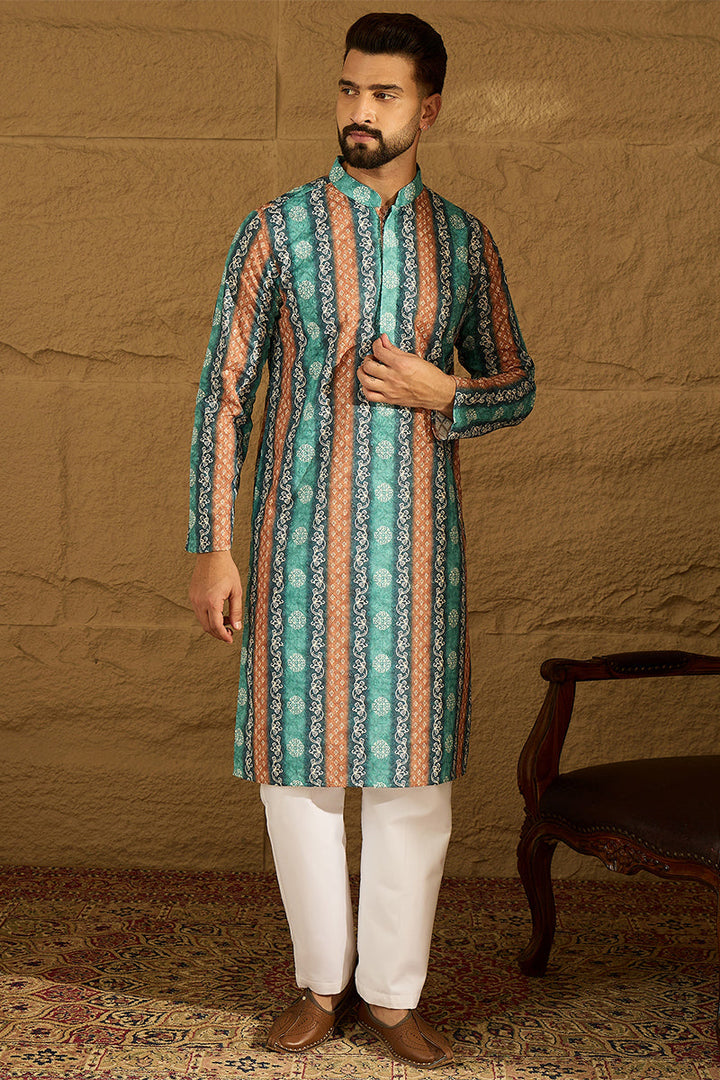 Blue Viscose Rayon Ethnic Motifs Printed Straight Kurta | SHOBITAM