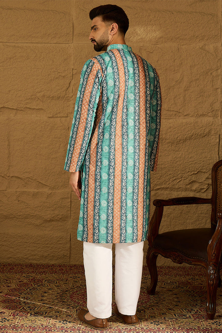 Blue Viscose Rayon Ethnic Motifs Printed Straight Kurta with Trouser | SHOBITAM