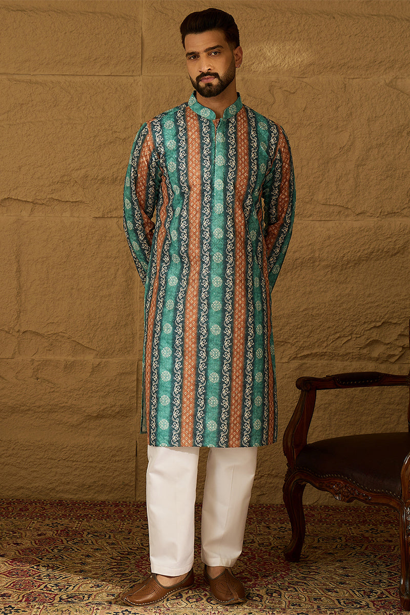 Blue Viscose Rayon Ethnic Motifs Printed Straight Kurta | SHOBITAM