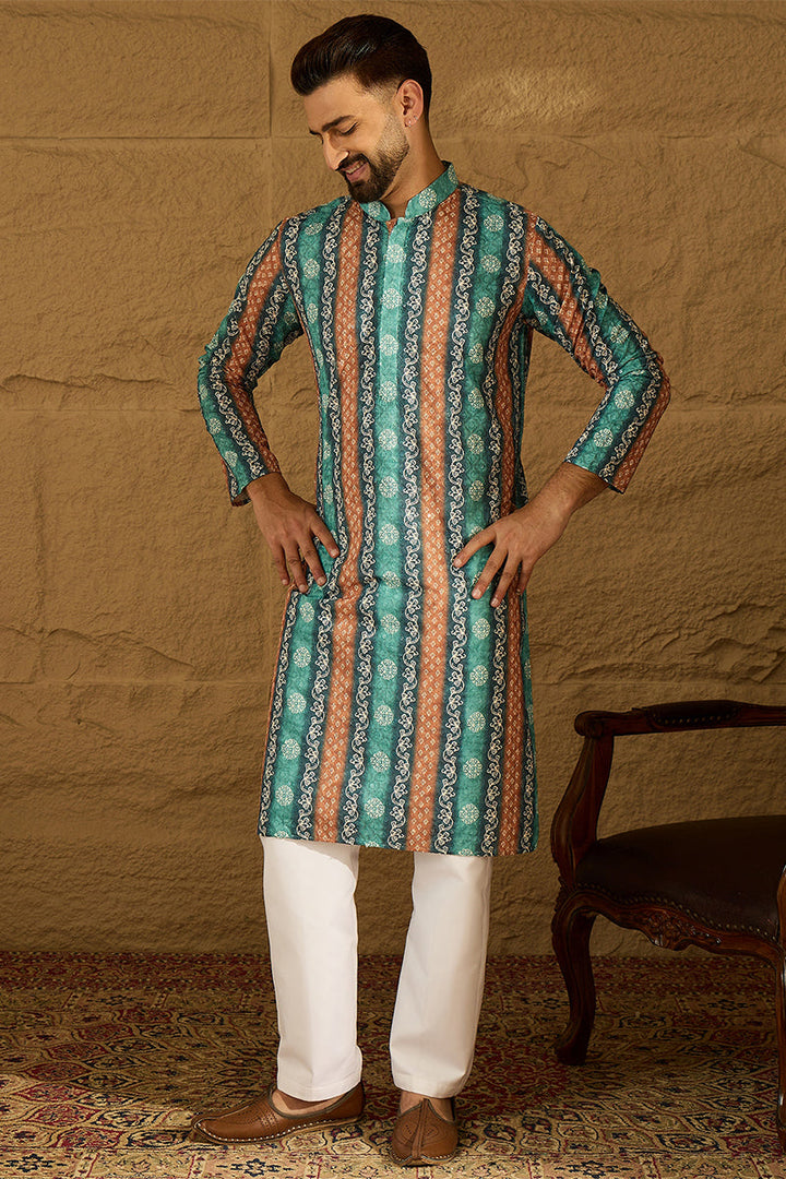 Blue Viscose Rayon Ethnic Motifs Printed Straight Kurta | SHOBITAM