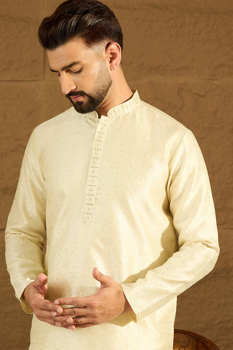 Yellow Silk Blend Solid Printed Straight Kurta  | SHOBITAM