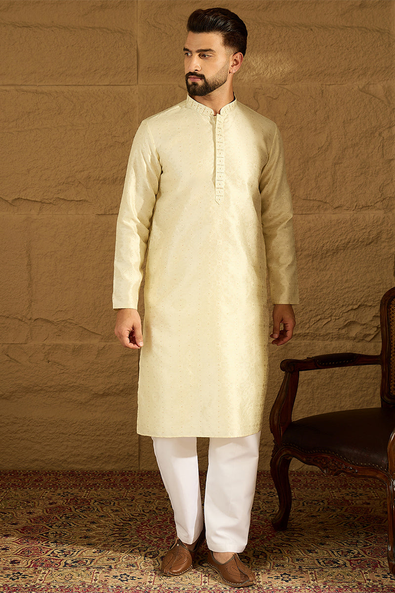 Yellow Silk Blend Solid Printed Straight Kurta  | SHOBITAM