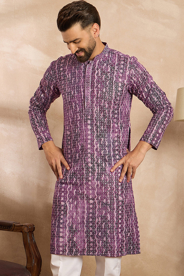 Purple Viscose Rayon Solid Printed Straight Kurta  | SHOBITAM