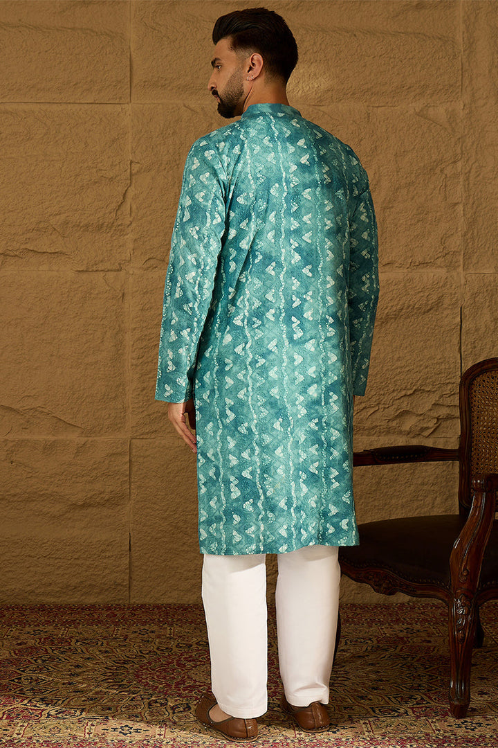 Blue Cotton Batik Embroidered Straight Kurta | SHOBITAM