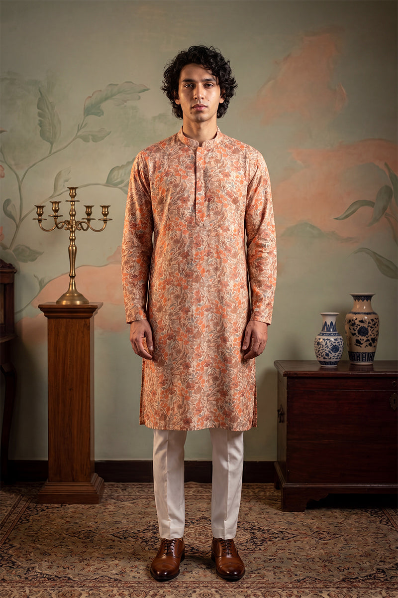 Men's Multi Viscose Rayon Embroidered Calf Length Straight Regular Kurta With Trouser | SHOBITAM