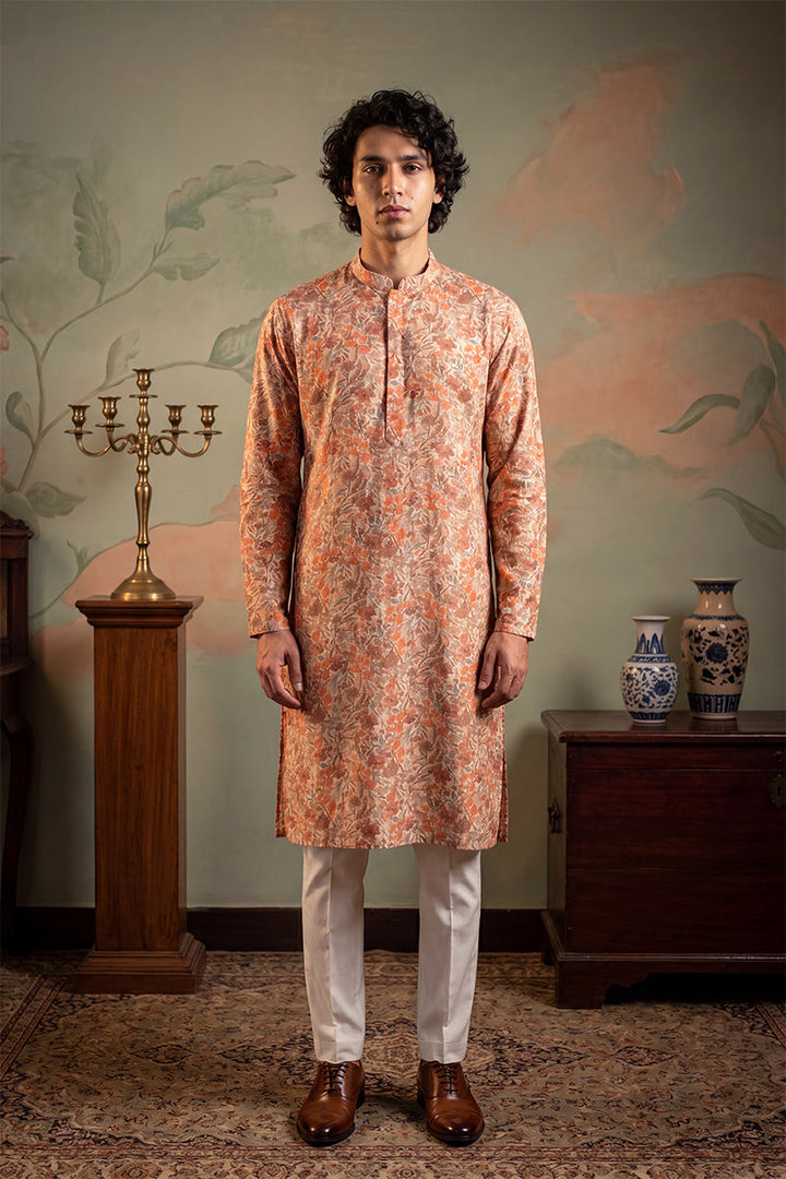 Men's Multi Viscose Rayon Embroidered Calf Length Straight Regular Kurta With Trouser | SHOBITAM