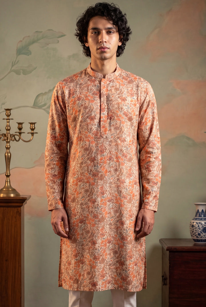 Men's Multi Viscose Rayon Embroidered Calf Length Straight Regular Kurta With Trouser | SHOBITAM