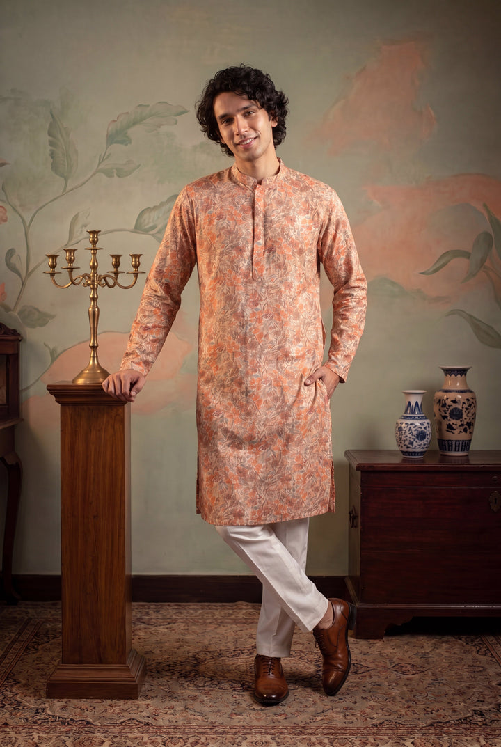 Men's Multi Viscose Rayon Embroidered Calf Length Straight Regular Kurta With Trouser | SHOBITAM