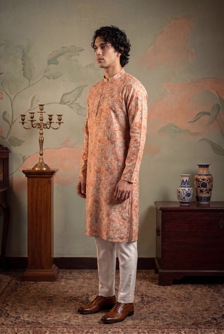 Men's Multi Viscose Rayon Embroidered Calf Length Straight Regular Kurta With Trouser | SHOBITAM