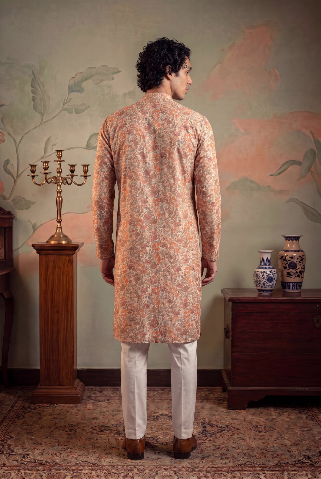 Men's Multi Viscose Rayon Embroidered Calf Length Straight Regular Kurta With Trouser | SHOBITAM