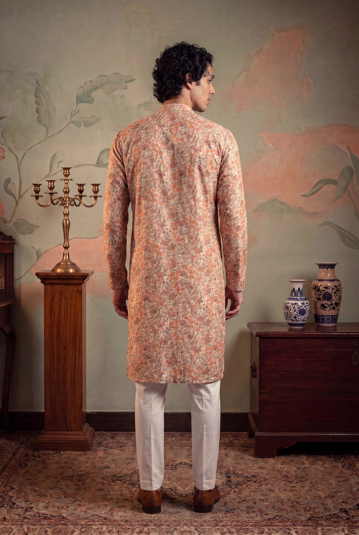 Men's Multi Viscose Rayon Embroidered Calf Length Straight Regular Kurta With Trouser | SHOBITAM