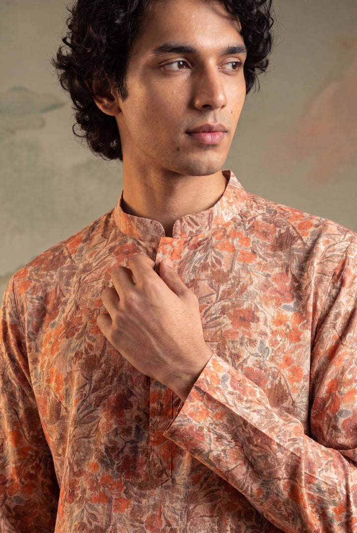 Men's Multi Viscose Rayon Embroidered Calf Length Straight Regular Kurta With Trouser | SHOBITAM