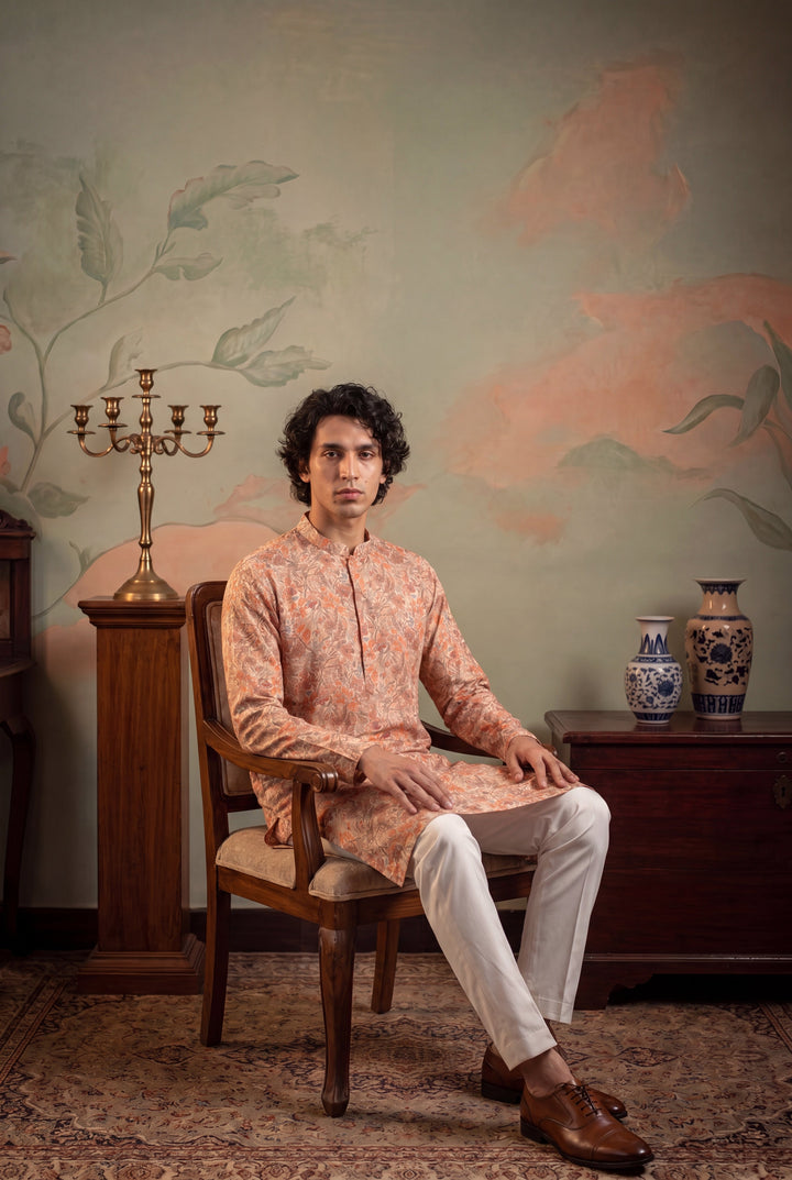 Men's Multi Viscose Rayon Embroidered Calf Length Straight Regular Kurta With Trouser | SHOBITAM