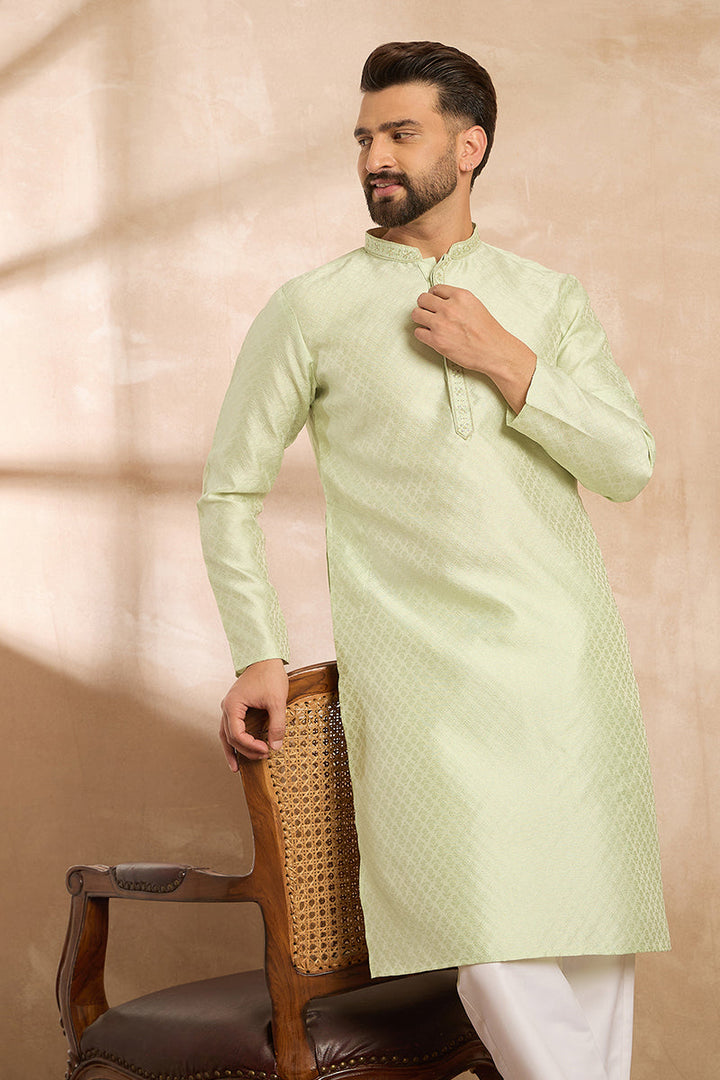 Teal Polyester Solid Embroidered Straight Kurta With Trouser For Men | SHOBITAM