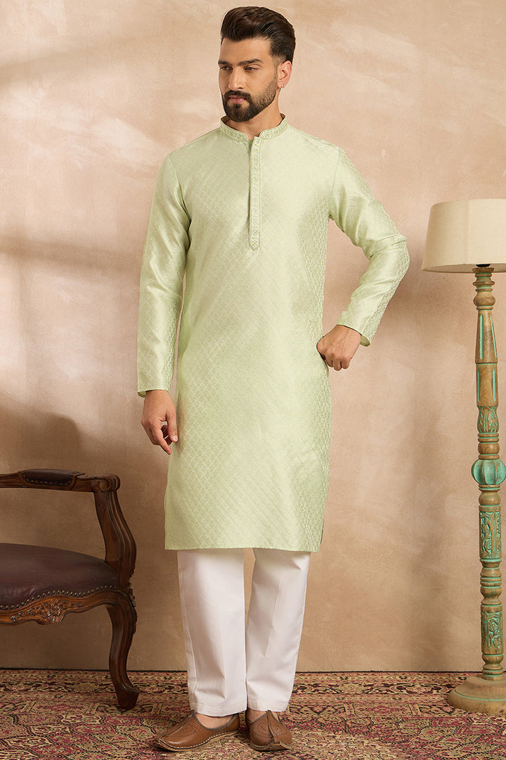 Teal Polyester Solid Embroidered Straight Kurta With Trouser For Men | SHOBITAM