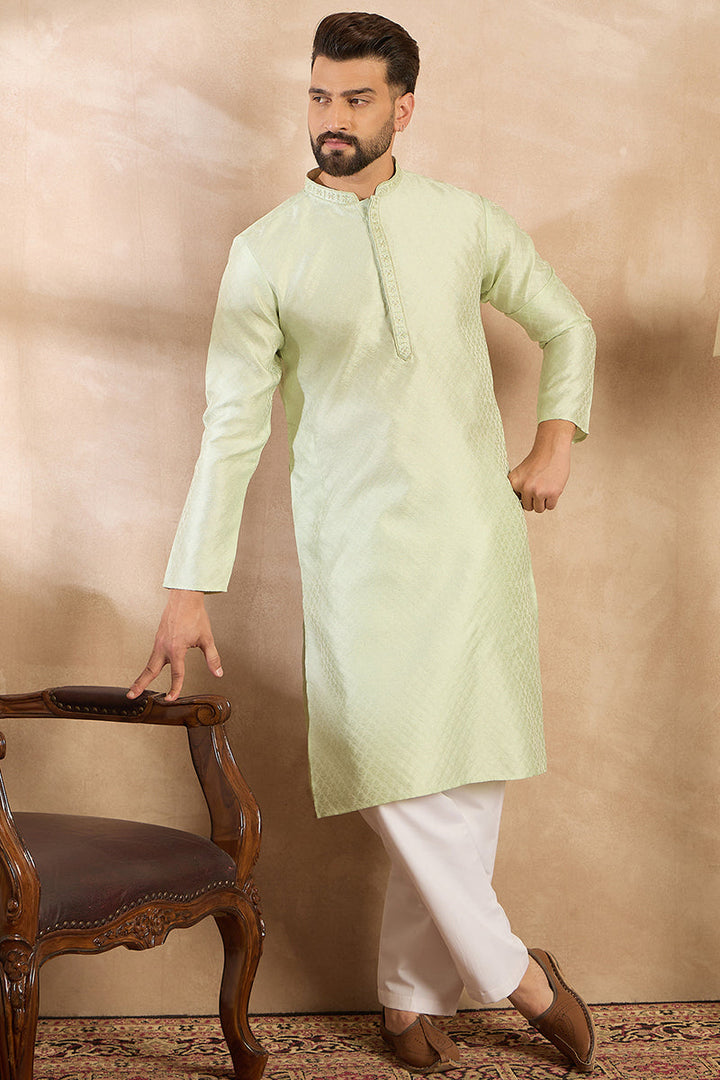 Teal Polyester Solid Embroidered Straight Kurta With Trouser For Men | SHOBITAM
