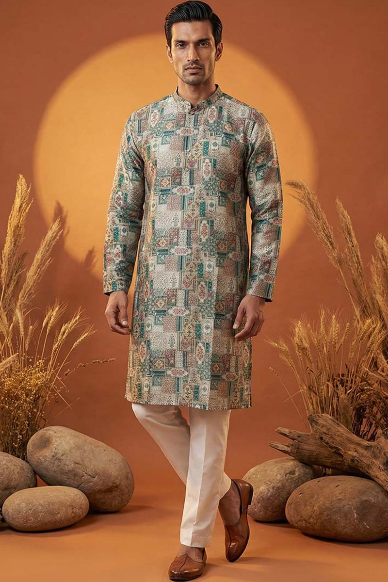 Multi Silk Blend Printed Straight Kurta | SHOBITAM