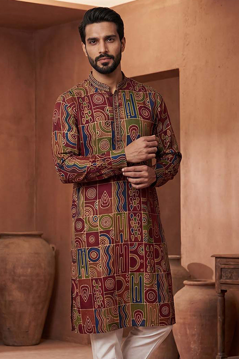 Viscose Rayon Multi Abstract Printed Calf Length Straight Kurta | SHOBITAM