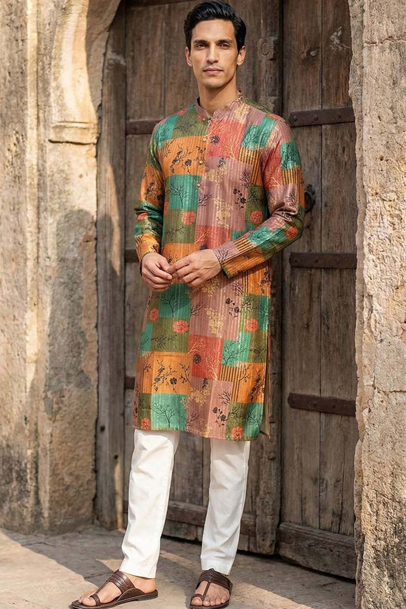 Multi Silk Blend Printed Straight Kurta | SHOBITAM