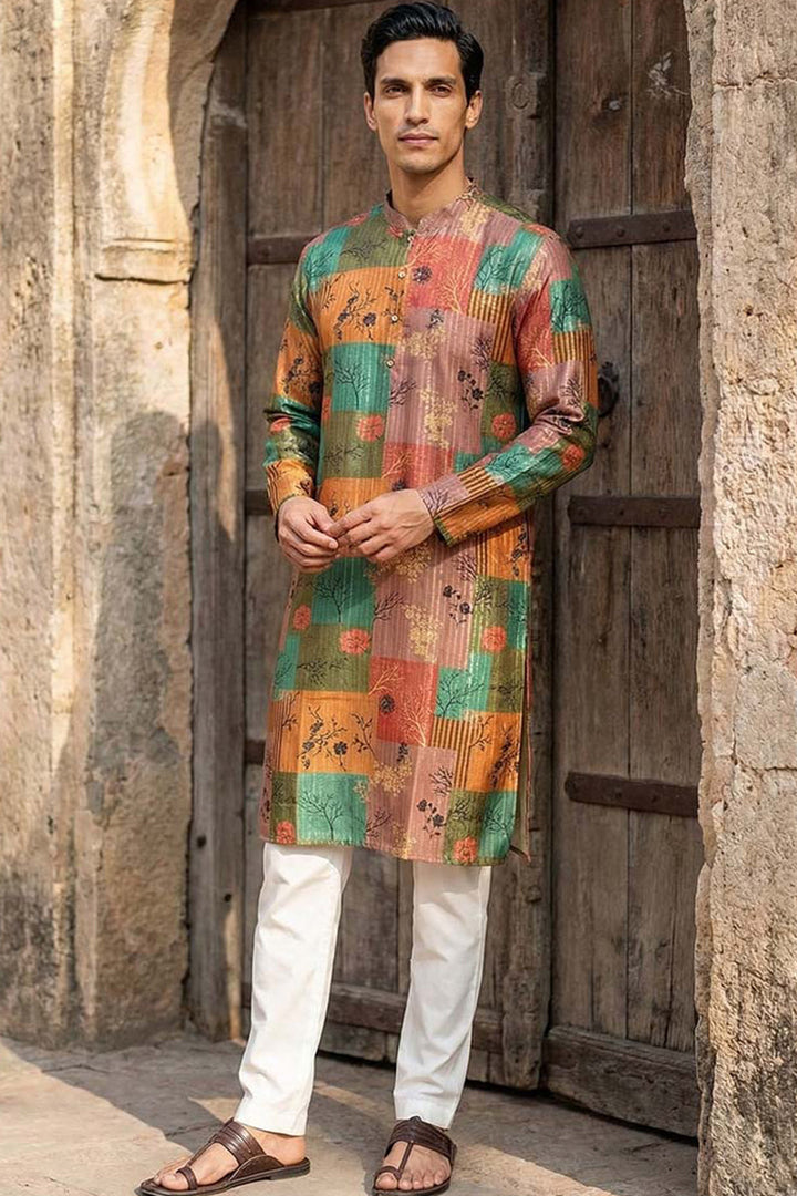Multi Silk Blend Printed Straight Kurta | SHOBITAM