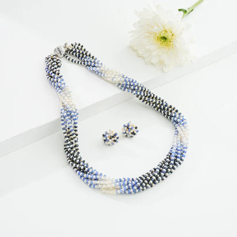Natural Shaded Blue Sapphire and 1.0-2.0mm Seed Freshwater Pearls Necklace Set - AAA Quality | SHOBITAM
