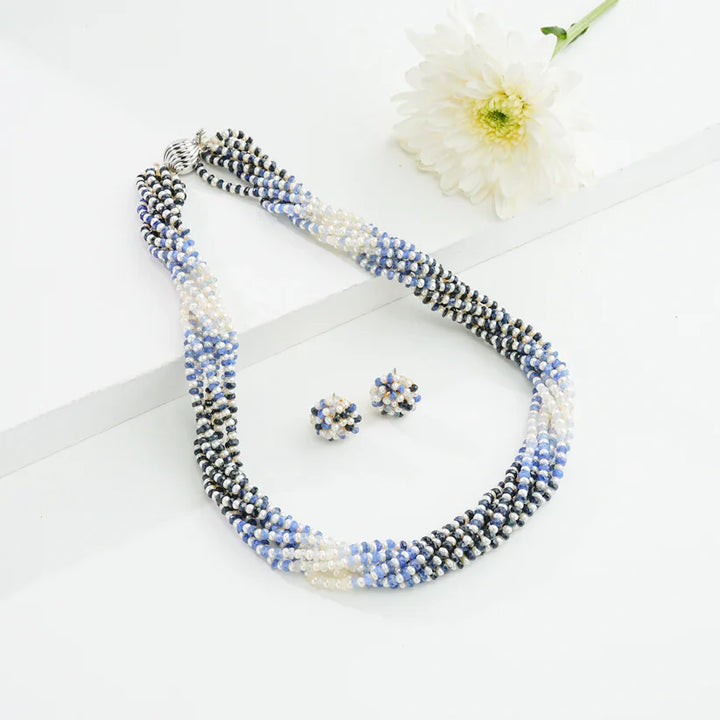 Natural Shaded Blue Sapphire and 1.0-2.0mm Seed Freshwater Pearls Necklace Set - AAA Quality | SHOBITAM